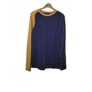 Smartwool Mens Blue Yellow Stripe Merino Wool Base Layer Top Large Outdoors